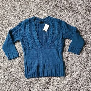 Express Deep Teal Blue V-Neck Sweater